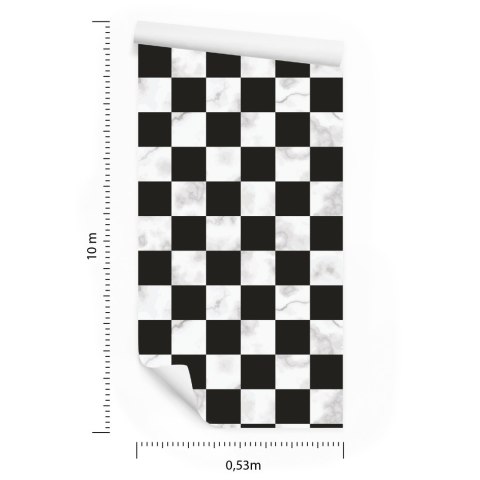 Tapeta Luksusowa Czarno - Biała Krata Na Wzór Marmuru