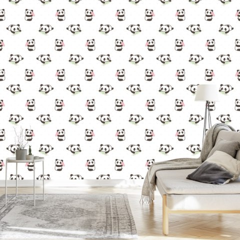 Tapeta Pandy Z Kwiatami