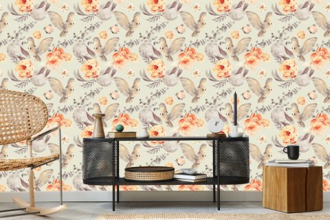 Tapeta Sowy W Kwiatach