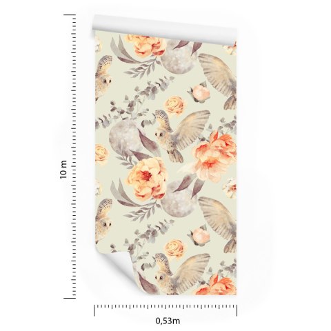 Tapeta Sowy W Kwiatach