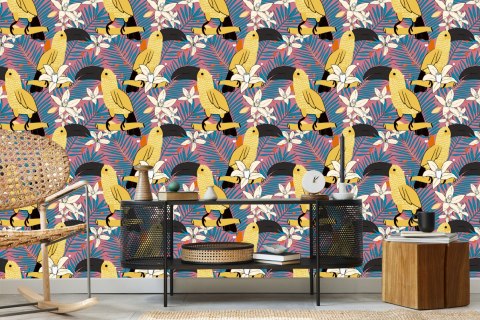 Tapeta - Tukany I Kwiaty