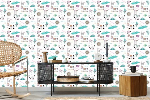 Tapeta Z Lamami, Kwiaty, Słońce, Do Pokoju Dziecka