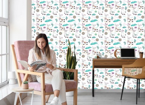 Tapeta Z Lamami, Kwiaty, Słońce, Do Pokoju Dziecka