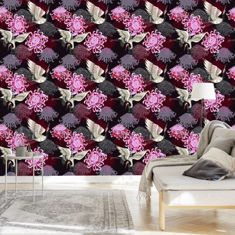 Tapeta - Żurawie I Kolorowe Kwiaty