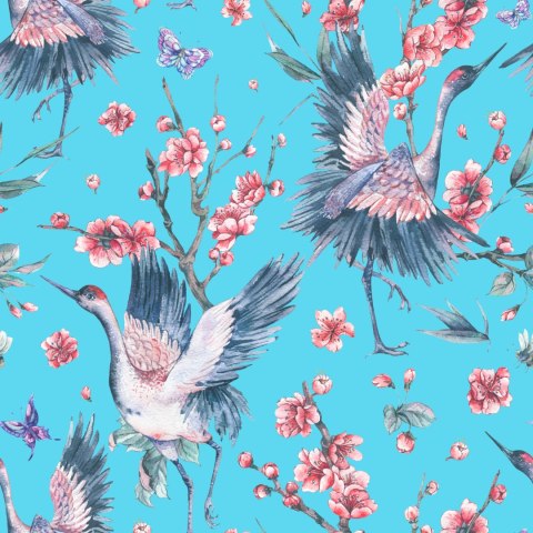 Tapeta - Żurawie, Motyle I Kwiaty