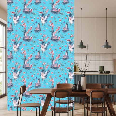 Tapeta - Żurawie, Motyle I Kwiaty