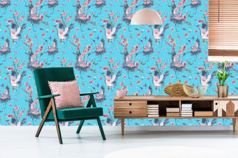 Tapeta - Żurawie, Motyle I Kwiaty