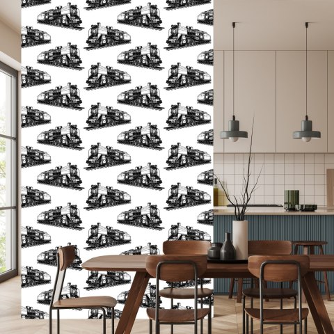 Tapeta Czarno-Białe Parowozy