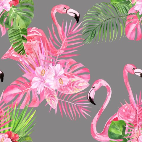 Tapeta Do Salonu, Flamingi, Ptaki, Zieleń, Liście