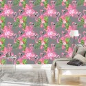 Tapeta Do Salonu, Flamingi, Ptaki, Zieleń, Liście