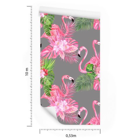 Tapeta Do Salonu, Flamingi, Ptaki, Zieleń, Liście