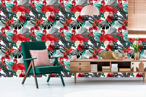 Tapeta Do Salonu Kwiaty, Rośliny, Flamingi