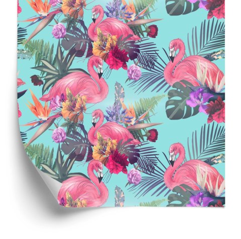 Tapeta Flamingi, Kwiaty, Liście, Natura, Sypialnia