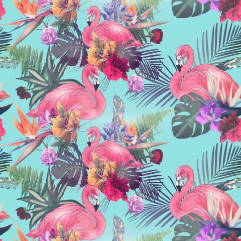 Tapeta Flamingi, Kwiaty, Liście, Natura, Sypialnia
