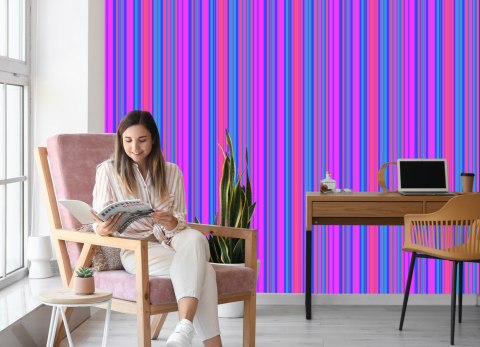 Tapeta W Nowoczesne, Kolorowe Pasy, Salon, Biuro