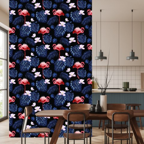 Tapeta We Flamingi Liście Kwiaty Natura, Do Salonu