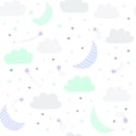 Tapeta Dla Dzieci - Gwiazdki, Chmurki I Księżyce W Pastelowych Kolorach