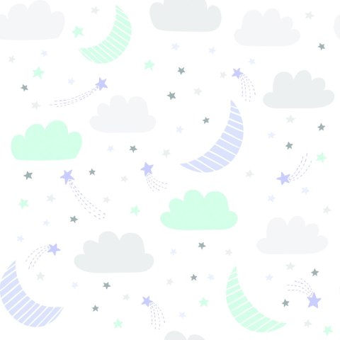 Tapeta Dla Dzieci - Gwiazdki, Chmurki I Księżyce W Pastelowych Kolorach