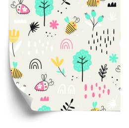 Tapeta Dla Dzieci - Pszczółki I Rośliny W Stylu Skandynawskim