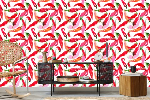 Tapeta Do Kuchni - Papryczki Chili Malowane Akwarelą