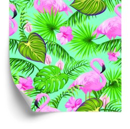 Tapeta Flamingi, Kwiaty I Liście Tropikalne