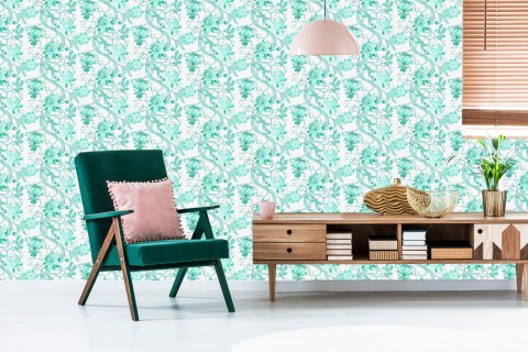 Tapeta Piękny Turkusowy Wzór Roślinny