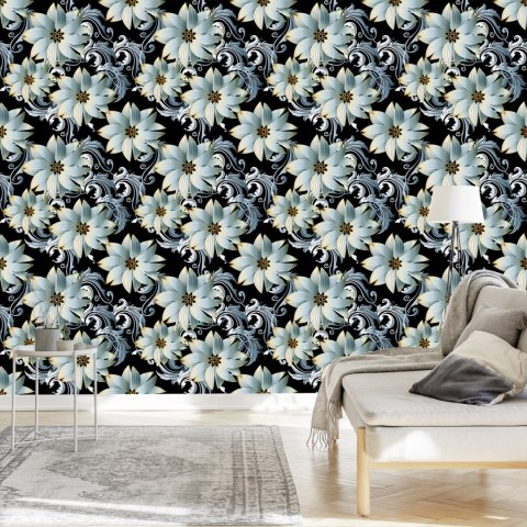 Tapeta 3D, Optyczna, Kwiaty, Liście, Do Salonu