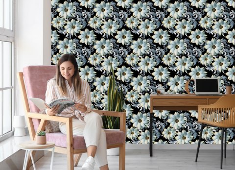 Tapeta 3D, Optyczna, Kwiaty, Liście, Do Salonu