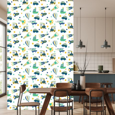 Tapeta Do Pokoju Dziecka Helikoptery, Auta, Balony