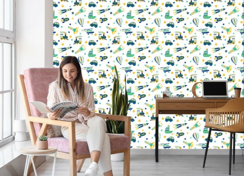 Tapeta Do Pokoju Dziecka Helikoptery, Auta, Balony