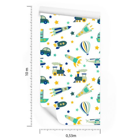 Tapeta Do Pokoju Dziecka Helikoptery, Auta, Balony