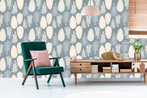 Tapeta Do Sypialni, Liście W Stylu Skandynawskim