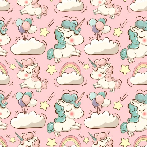 Tapeta Dla Dzieci - Jednorożce, Chmurki I Gwiazdki