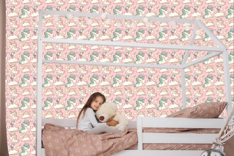 Tapeta Dla Dzieci - Jednorożce, Chmurki I Gwiazdki