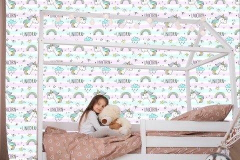 Tapeta Dla Dzieci - Jednorożce, Chmurki I Tęcze