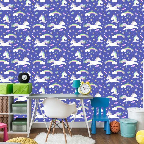 Tapeta Dla Dzieci - Jednorożce, Chmurki I Tęcze