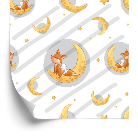 Tapeta Liski I Króliczki Wśród Księżyców I Gwiazd