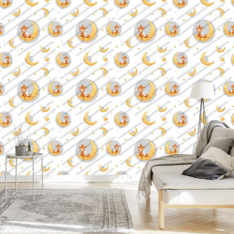 Tapeta Liski I Króliczki Wśród Księżyców I Gwiazd