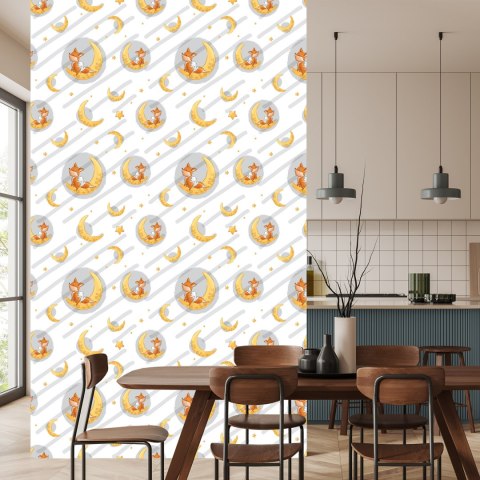 Tapeta Liski I Króliczki Wśród Księżyców I Gwiazd