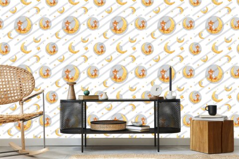 Tapeta Liski I Króliczki Wśród Księżyców I Gwiazd