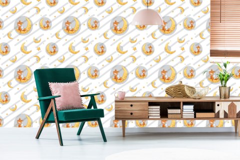 Tapeta Liski I Króliczki Wśród Księżyców I Gwiazd