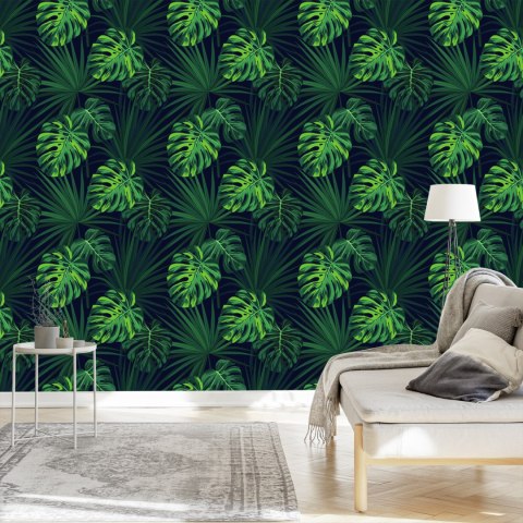 Tapeta Tropikalne Liście Monstery Na Ciemnym Tle