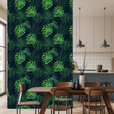 Tapeta Tropikalne Liście Monstery Na Ciemnym Tle