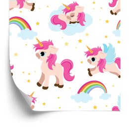 Tapeta Dla Dzieci - Jednorożce Na Tle Gwiazd I Tęczy