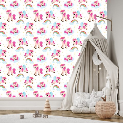 Tapeta Dla Dzieci - Jednorożce Na Tle Gwiazd I Tęczy