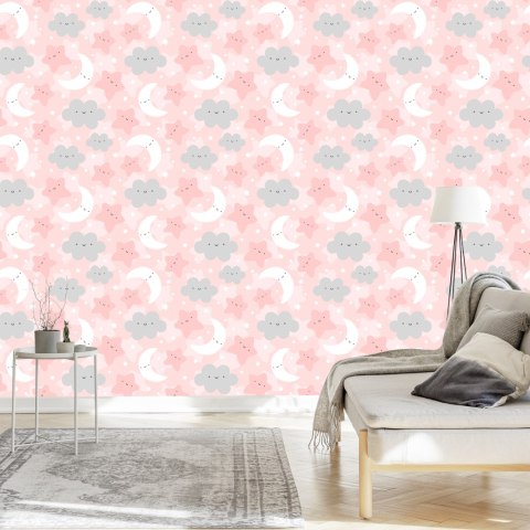 Tapeta Dla Dzieci - Wesołe Gwiazdki, Chmurki I Księżyce