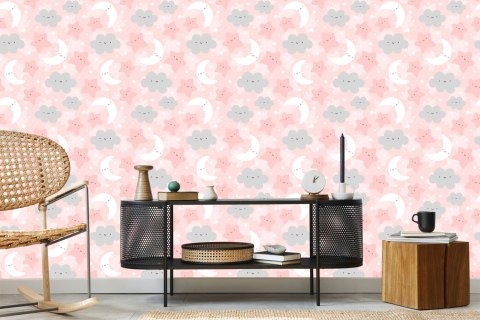 Tapeta Dla Dzieci - Wesołe Gwiazdki, Chmurki I Księżyce