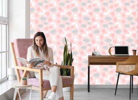 Tapeta Dla Dzieci - Wesołe Gwiazdki, Chmurki I Księżyce