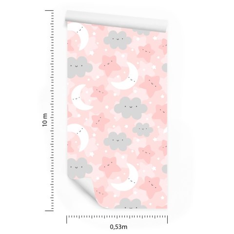 Tapeta Dla Dzieci - Wesołe Gwiazdki, Chmurki I Księżyce