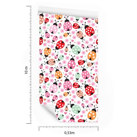 Tapeta Dla Dziewczynki Biedronki Kwiaty Serduszka